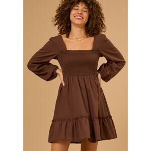 AE Brown Smocked Mini Babydoll Dress XXS Tiered Milkmaid Coquette Peasant